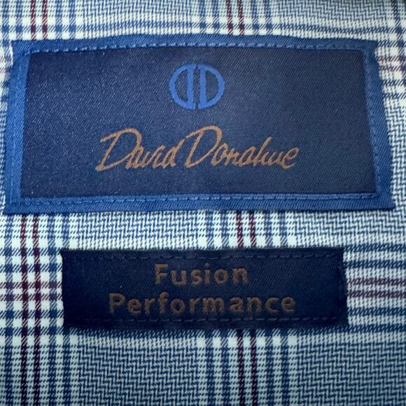 DAVID DONAHUE FUSION PERFORMANCE PLAID BUTTON UP SHIRT IN BLUE NWT MEN'S 16 M/L - Picture 9 of 14